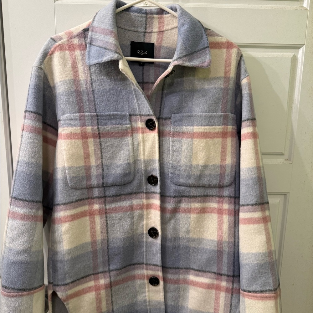Rails Oversized Plaid in Blue and Cream Shacket Size Small